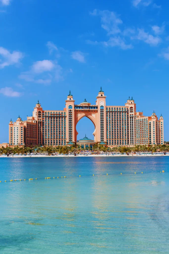 Palm Jumeirah artificial island with resorts and coastline